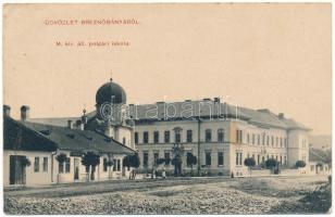 1916 Breznóbánya, Brezno nad Hronom; M. kir. állami polgári iskola, zsinagóga, Lopusky Samu üzlete. Kreisler József kiadása / school, synagogue, shop (EK)