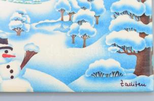 4 darab csempekép az évszakok ábrázolásával, jelzett festmények reprodukcióival, 15x15 cm