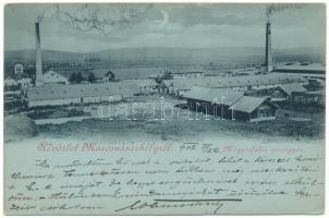 1902 Meggyesfalva, Mureseni; Üdvözlet Marosvásárhelyről! Megyesfalvi szeszgyár este. Holbach Ede kiadása / Greetings from Targu Mures! distillery at night, factory (fl)