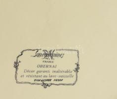 Sarreguemines dísztál, fa tartóval, jelzett, d: 32 cm