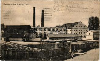 1923 Péterfalva, Petersdorf, Petrifalau, Petresti; Papierfabrik / papírgyár. J. Hientz kiadása / paper factory (fl)