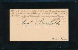 Frédéric Auguste Bartholdi (1834-1904) Francia szobrász autográf soraival ellátott névjegykártyája / autograph signed business card.