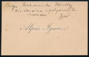 ca 1890 Alpár Ignác (1855-1928) építész autográf soraikkal ellátott névjegykártyája