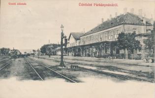 1908 Párkánynána, Párkány-Nána, Parkan-Nána, Parkan, Stúrovo; vasútállomás, vonat. Özv. Neumann Gézáné kiadása / railway station, train