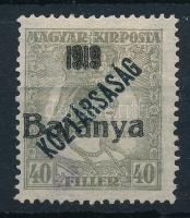 Baranya I. 1919 Zita/Köztársaság 40f Bodor vizsgálójellel (**35.000)