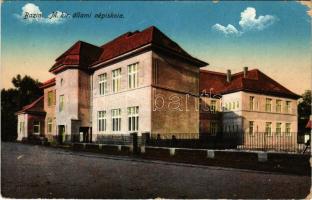 Bazin, Bösing, Bözing, Pezinok; M. kir. állami népiskola / school (EK) + "BAZIN P.U."