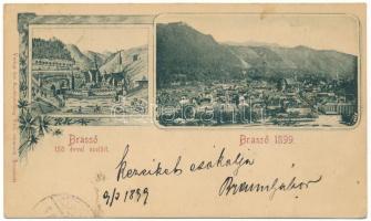 1899 (Vorläufer) Brassó, Kronstadt, Brasov; Brassó 150 évvel ezelőtt és 1899-ben. Wilh. Hiemesch kiadása / the city 150 years ago and in 1899. Art Nouveau, floral (EK)