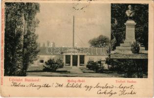 1900 Buziás-fürdő, Baile Buzias; Meleg fürdő, Trefort szobor. Kossak József kiadása / spa, monument (EK)