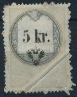 1858-5kr illetékbélyeg papírránccal, használatlan