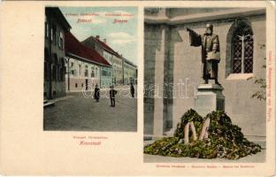 Brassó, Kronstadt, Brasov; Evangélikus gimnázium, Honterus szobor / Gimnaziul evangel., Statua lui Honterus / Evangel. Gymnasium, Honterus Denkmal / Lutheran grammar school, statue (EK)