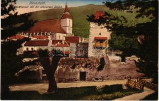 Brassó, Kronstadt, Brasov; Stadtmauer mit der schwarzen Kirche / Városfal és Fekete templom. H. Zeidner kiadása / city walls, church