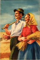 1957 Mezőgazdasági munkáspár. Művészeti Alkotások / Hungarian socialist propaganda, agriculture (EK)