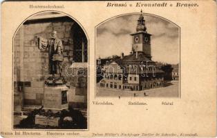 Brassó, Kronstadt, Brasov; Honterus szobor és városháza. Julis Müller's Nachfolger Tartler & Schreiber / monument and town hall