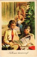 1950 Magyar szocialista úttörő karácsonyi üdvözlő propagandalap. Művészeti Alkotások / Hungarian socialist Christmas propaganda card