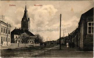 Feketehalom, Zeiden, Codlea; Marktplatz / Piac tér. Martin Metter kiadása / market square (gyűrődés / crease)