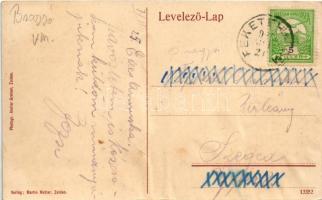 Feketehalom, Zeiden, Codlea; Marktplatz / Piac tér. Martin Metter kiadása / market square (gyűrődés ...