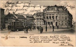 1904 Pozsony, Pressburg, Bratislava; színház, villamos. Gelber kiadása / theatre, tram