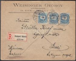 1897 3 x 10kr ajánlott expressz levélen / on registered express cover "BUDAPEST / FŐPOSTA" - "SÜTTÖ"