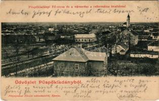 1902 Püspökladány, Fő utca és városrész a református imaházzal. Fénynyomat Divald műintézetéből (EK)