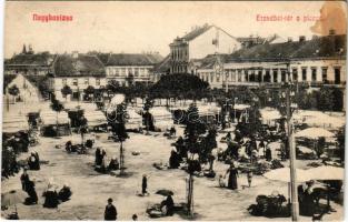 1909 Nagykanizsa, Erzsébet királyné tér, piac, Hotel Fiume szálloda, Kaufmann, Kreisler & Schlesinger üzlete (fl)