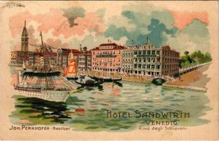 1912 Venezia, Venice; Hotel Sandwirth Venedig, Riva degli Schiavoni. Joh, Perkhofer Besitzer. Art Nouveau, litho (EK)