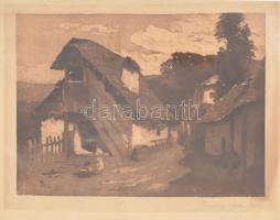 Rauscher Lajos (1845-1914): Utcarészlet, 1902. Rézkarc, papír. Jelzett. Lap széle sérült és kissé foltos. 24,5x32 cm