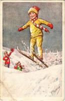Winter sport art postcard, ski. B.K.W.I. 3260-3. s: K. Feiertag (EB)
