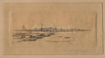 Rauscher Lajos (1845-1914): Táj. Rézkarc, papír. Jelzett. Paszpartuban. 5x12 cm