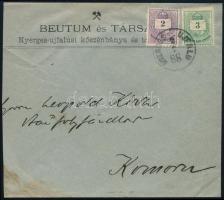 1888 Színesszámú 2kr + 3kr levélen "NYERGES-UJFALU" - Komárom