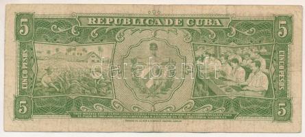 Kuba 1958. 5P "C800358A" T:F 
Cuba 1958. 5 Pesos "C800358A" C:F 
Krause 91.a