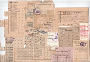 ~1919-1950. ~30db-os miskolci és budapesti ellátási jegy tétel, benne kenyér, hús, tej, liszt, cukor...