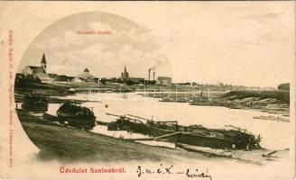 1899 (Vorläufer) Szolnok, Tisza part, faúsztatás, templomok, zsinagóga. Szigeti H. kiadása (EK)