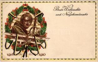 1914-1916 Beste Weihnachts und Neujahrswünsche! Offizielle Karte für Rotes Kreuz, Kriegsfürsorgeamt Kriegshilfsbüro No. 595. / WWI Austro-Hungarian K.u.K. military Christmas and New Year greeting art postcard with pilot and military aircraft. Art Nouveau, litho s: Alfred Offner