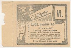 Budapest 1951 "Szabad Nép" júniusi utalvány ívszéllel T:AU ívszélen anyaghiány Adamo UUJ3.5.5