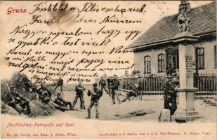 1901 Wien, Vienna, Bécs XVI. Ottakring, Dreifaltigkeitssäule im Karl-Kantner-Park (originally where Waldäckergasse meets Flötzersteig), K.u.K. Nachrichten-Patrouille auf Rast / Austro-Hungarian military, news patrol resting, soldiers at the Trinity statue