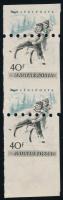 1955 Téli sport 40f függőleges pár piros színnyomat nélkül, megsemmisítő lyukasztással