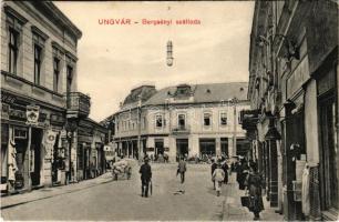 Ungvár, Uzshorod, Uzhhorod, Uzhorod; Bercsényi szálloda, étterem és sörcsarnok, Kornfeld, Schwartz üzlete. Steinfeld Dezső kiadása / hotel, restaurant and beer hall, shops (EK)