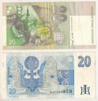 Csehország 1994. 20K "B27 436859" + Szlovákia 2001. 20K "J71426763" T:F
Czech R...