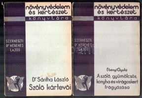 2 db - Dr. Sántha László: Szőlő kártevői. Növényvédelem és kertészet könyvtára. + Ébényi Gyula: A szőlő, gyümölcs, konyha és virágoskert trágyázása. 1934, 1937. Kiadói papírkötés, sérült borító.