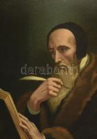 cca 1900 Zenélő antik nyomat. Régi fakeretben. 60x50 cm