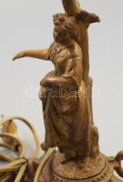 Szecessziós stílusú, nőalakkal díszített bronzírozott fém lámpa, új szerelékkel, búrával, m: cca 60 ...