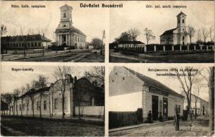 1918 Bocsár, Bocar; Római katolikus templom, Görögkeleti (ortodox) szerb templom, Bayer kastély, Sztojanovits rőfös és divatáru üzlete (saját ház) / Catholic church, Serbian Orthodox church, castle, shop (Rb)