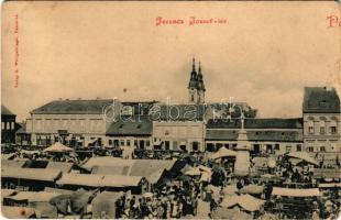 1900 Pancsova, Pancevo; Ferenc József tér, piac, üzletek, sörcsarnok. G. Wittigsbach kiadása / square, market, shops, beer hall - panorámalap egyik fele / one half of a panoramacard (b)