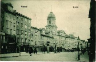 1907 Fiume, Rijeka; Corso / korzó, étterem, Miksic & Raganzini üzlete / street view, restaurant, shops