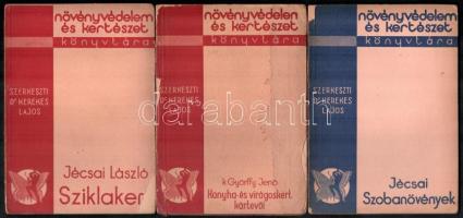 3 db - Jécsai László: Sziklakert. + k. Györffy Jenő: Konyha- és virágoskert kártevői + Jécsai László: Szobanövények. Növényvédelem és kertészet könyvtára. 1938, 1939 Növényvédelem és Kertészet. Kiadói sérült papírkötés, kopottas állapotban.