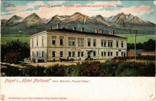 1910 Poprád (Tátra, Magas-Tátra, Vysoké Tatry); Payer Gusztáv féle Nemzeti szálloda, kávéház és étterem a Poprád-Felka pályaudvar és a villamos vasútállomás mellett. Ed. Feitzinger / Payer's Hotel National beim Bahnhof "Poprád-Felka" / hotel, café, restaurant near the railway station and tram station of Poprad-Velká (EK)