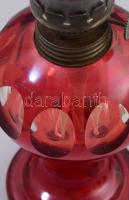 Csehszlovák köszörült üveg petróleumlámpa, jelzett, búrával, m: 37 cm