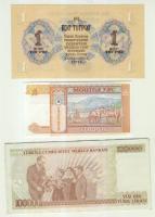 Mongólia 1955. 1T + 1993. 5T T:I + Törökország 1970. 100.000L (4x) kevés ugrású sorszámokkal T:II,II...
