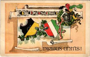 1915 Viribus Unitis / Első világháborús osztrák-magyar és német propaganda címerekkel / WWI K.u.k. and German military propganda, coats of arms (Rb) + "1915 VIII. 18-23. Nagyváradi Lövészárok Ünnepély"