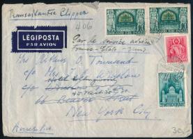 1940 Cenzúrázott légi levél 2,80P bérmentesítéssel Budapestről New Yorkba